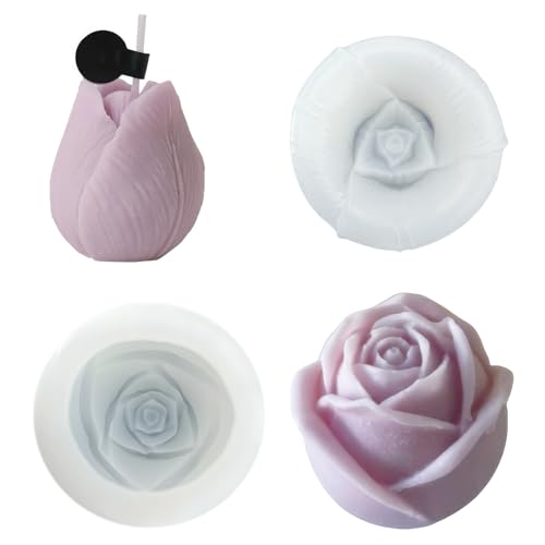 Loomify Kerzenform Silikon,3D Silikonformen Kerzen Blumen Gießformen,DIY Kerzen Formen Silikon Rose Tulpe Gießform Silikon Formen,2er-Pack von Loomify