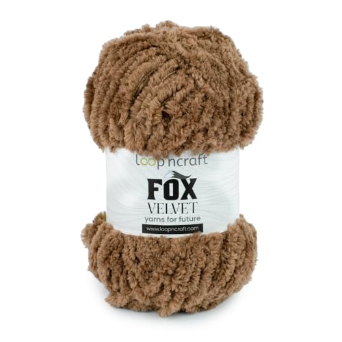 Chenille Garn, Milch-Braun, Loopncraft, 100g, Fox Velvet, Plüschiges Garn mit Fransen von Loopncraft