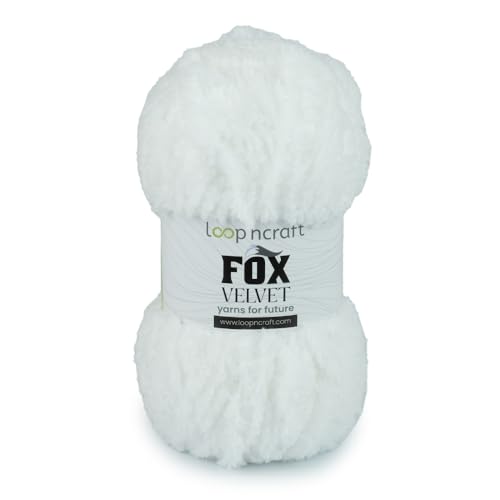 Chenille Garn, Weiß, Loopncraft, 100g, Fox Velvet, Plüschiges Garn mit Fransen von Loopncraft