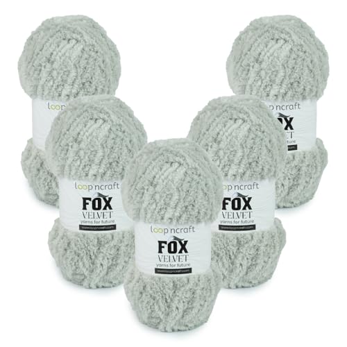 Chenille Garn 5er-Set, Grey, Loopncraft, 5 X 100g, Fox Velvet, Plüschiges Garn mit Fransen von Loopncraft