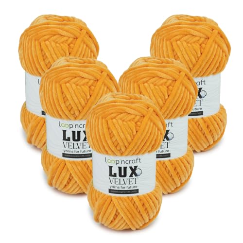 Chenille Wolle 5er-Set, Aprikose, Loopncraft, 5 X 100g, Lux Velvet, Super Weiches Samtgarn von Loopncraft