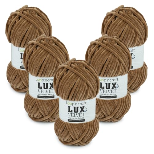 Chenille Wolle 5er-Set, Dunkel Beige, Loopncraft, 5 X 100g, Lux Velvet, Super Weiches Samtgarn von Loopncraft