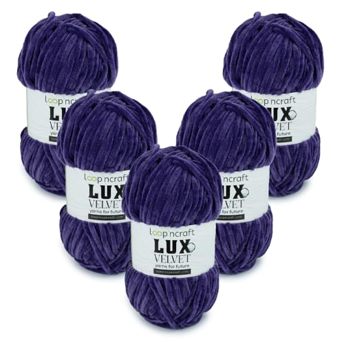 Chenille Wolle 5er-Set, Lila, Loopncraft, 5 X 100g, Lux Velvet, Super Weiches Samtgarn von Loopncraft