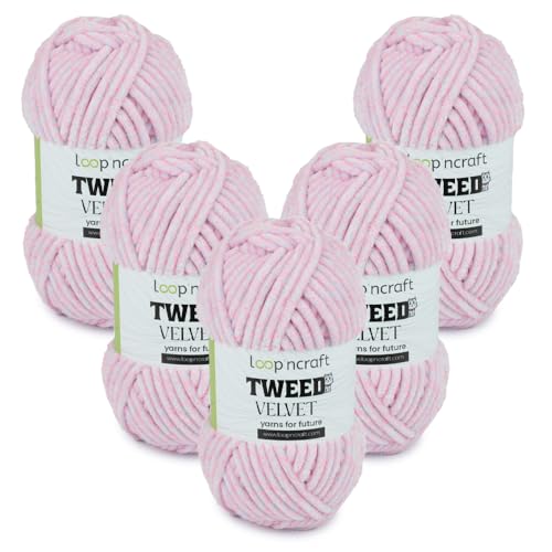 Chenille Wolle 5er-Set, Lila-Rosa, Loopncraft, 5 X 100g, Tweed Velvet, Super Weiches Zweifarbiges Samtgarn von Loopncraft