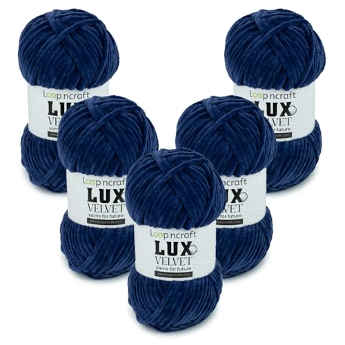 Chenille Wolle 5er-Set, Marineblau, Loopncraft, 5 X 100g, Lux Velvet, Super Weiches Samtgarn von Loopncraft