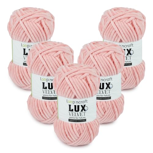 Chenille Wolle 5er-Set, Pastell Rosa, Loopncraft, 5 X 100g, Lux Velvet, Super Weiches Samtgarn von Loopncraft