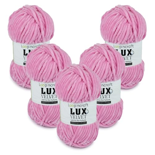 Chenille Wolle 5er-Set, Rosa, Loopncraft, 5 X 100g, Lux Velvet, Super Weiches Samtgarn von Loopncraft