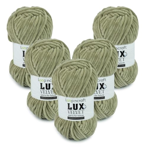 Chenille Wolle 5er-Set, Salbeigrün, Loopncraft, 5 X 100g, Lux Velvet, Super Weiches Samtgarn von Loopncraft