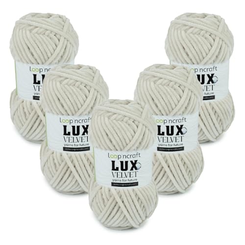 Chenille Wolle 5er-Set, Steingrau, Loopncraft, 5 X 100g, Lux Velvet, Super Weiches Samtgarn von Loopncraft