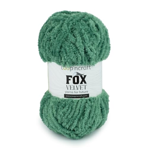 Loopncraft Chenille Garn, Benetton Grün, 100g, Fox Velvet, Plüschiges Garn mit Fransen von Loopncraft