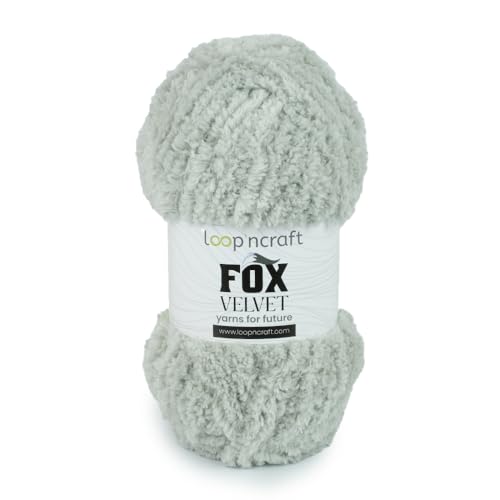 Loopncraft Chenille Garn, Grey, 100g, Fox Velvet, Plüschiges Garn mit Fransen von Loopncraft