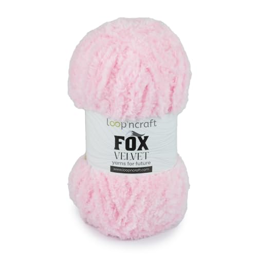 Loopncraft Chenille Garn, Hell-Rosa, 100g, Fox Velvet, Plüschiges Garn mit Fransen von Loopncraft