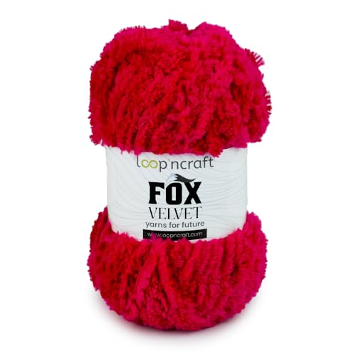 Loopncraft Chenille Garn, Rot, 100g, Fox Velvet, Plüschiges Garn mit Fransen von Loopncraft