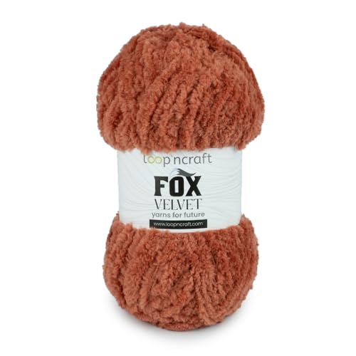 Loopncraft Chenille Garn, Ziegelrot, 100g, Fox Velvet, Plüschiges Garn mit Fransen von Loopncraft