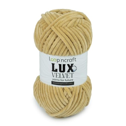 Loopncraft Chenille Wolle, Beige Farbe, 100g, Lux Velvet, Super Weiches Samtgarn von Loopncraft