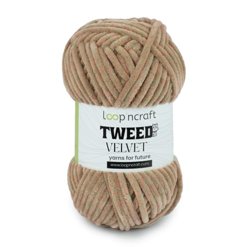 Loopncraft Chenille Wolle, Beige-Rosa, 100g, Tweed Velvet, Super Weiches Zweifarbiges Samtgarn von Loopncraft