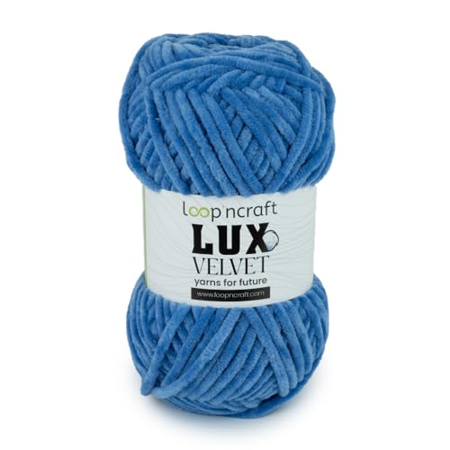 Loopncraft Chenille Wolle, Denim Blau, 100g, Lux Velvet, Super Weiches Samtgarn von Loopncraft