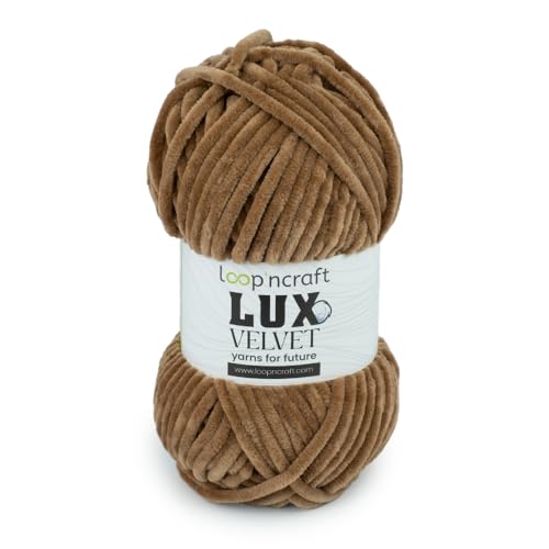 Loopncraft Chenille Wolle, Dunkel Beige, 100g, Lux Velvet, Super Weiches Samtgarn von Loopncraft