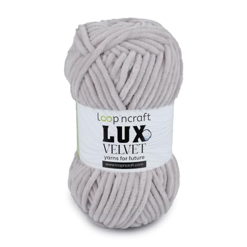 Loopncraft Chenille Wolle, Grau, 100g, Lux Velvet, Super Weiches Samtgarn von Loopncraft