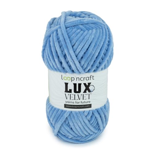 Loopncraft Chenille Wolle, Hell-Blau, 100g, Lux Velvet, Super Weiches Samtgarn von Loopncraft