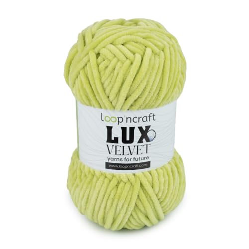 Loopncraft Chenille Wolle, Lime Farbe, 100g, Lux Velvet, Super Weiches Samtgarn von Loopncraft