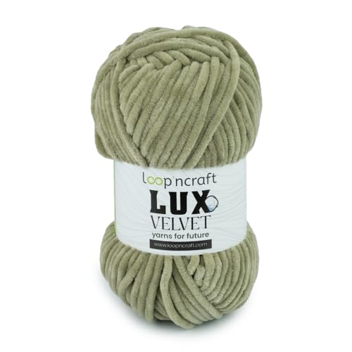 Loopncraft Chenille Wolle, Salbeigrün, 100g, Lux Velvet, Super Weiches Samtgarn von Loopncraft