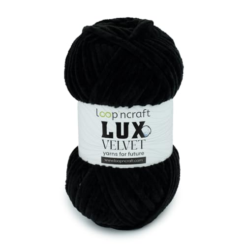 Loopncraft Chenille Wolle, Schwarz, 100g, Lux Velvet, Super Weiches Samtgarn von Loopncraft