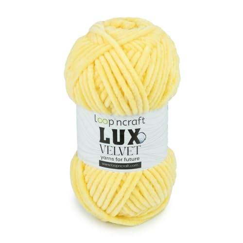 Loopncraft Chenille Wolle, Soft Gelb, 100g, Lux Velvet, Super Weiches Samtgarn von Loopncraft