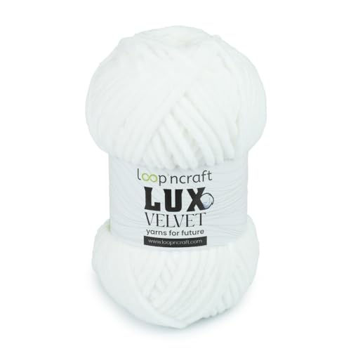 Loopncraft Chenille Wolle, Weiß, 100g, Lux Velvet, Super Weiches Samtgarn von Loopncraft