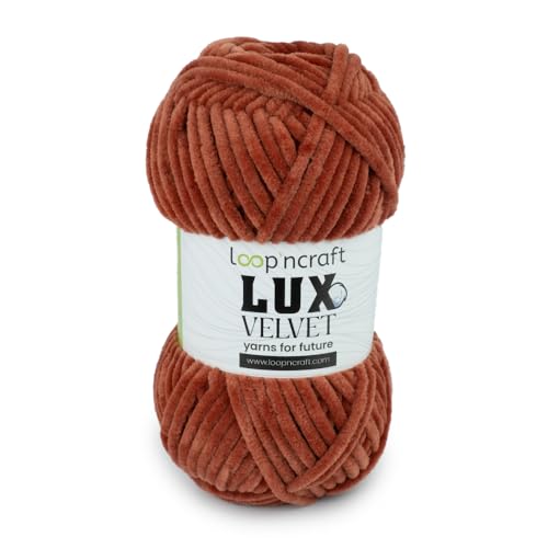 Loopncraft Chenille Wolle, Ziegelrot, 100g, Lux Velvet, Super Weiches Samtgarn von Loopncraft