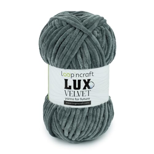 Chenille Wolle, Schiefergrau, Loopncraft, 100g, Lux Velvet, Super Weiches Samtgarn von Loopncraft