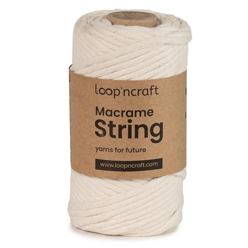 Loopncraft Macrame Garn Perlweiß, 4mm - 74m, Einstrangig Natur Baumwollkordel, Recycling Garn von Loopncraft