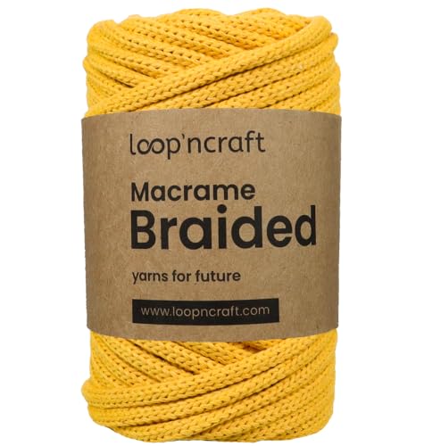 Loopncraft Makramee Braided Gelb, 6mm - 27m, Kettengarn, Recycling Garn von Loopncraft