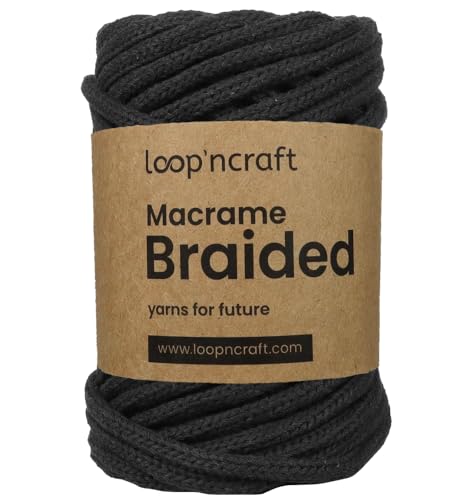 Loopncraft Makramee Braided Schwarz, 6mm - 27m, Kettengarn, Recycling Garn von Loopncraft