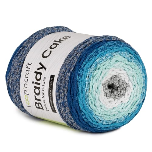 Loopncraft Makramee Cake Garn, Aquamarin, 250m - 250g Farbverlaufsgarn, Recycling Garn von Loopncraft