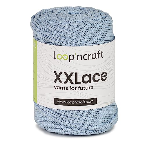 Loopncraft Makramee Garn Babyblau, 4mm - 65m - 250g, Kettengarn, XXLace Garn, Recycling Garn von Loopncraft