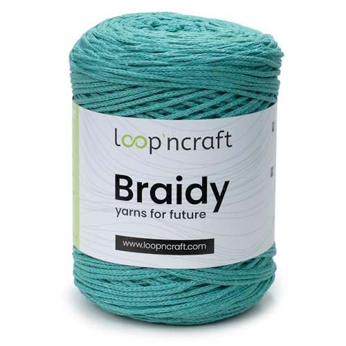 Loopncraft Makramee Garn Cyan Grün, 2mm - 250m - 250g, Kettengarn, Braidy, Recycling Garn von Loopncraft