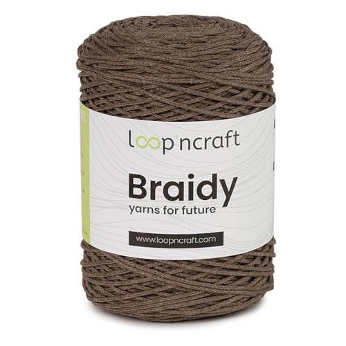 Loopncraft Makramee Garn Dunkel Beige, 2mm - 250m - 250g, Kettengarn, Braidy, Recycling Garn von Loopncraft