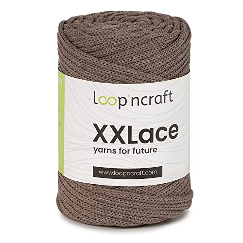 Loopncraft Makramee Garn Dunkel Beige, 4mm - 65m - 250g, Kettengarn, XXLace Garn, Recycling Garn von Loopncraft