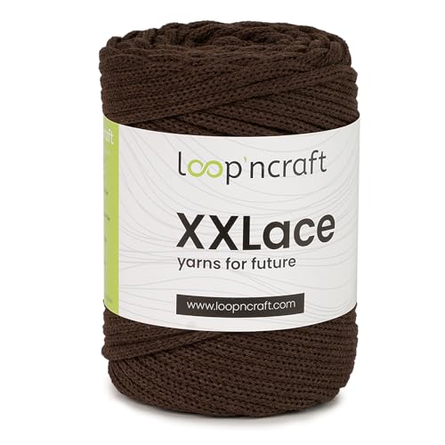 Loopncraft Makramee Garn Dunkel Braun, 4mm - 65m - 250g, Kettengarn, XXLace Garn, Recycling Garn von Loopncraft