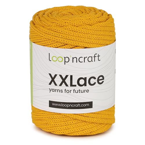 Loopncraft Makramee Garn Gelb, 4mm - 65m - 250g, Kettengarn, XXLace Garn, Recycling Garn von Loopncraft