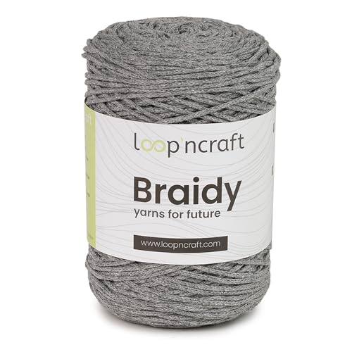 Loopncraft Makramee Garn Grau, 2mm - 250m - 250g, Kettengarn, Braidy, Recycling Garn von Loopncraft