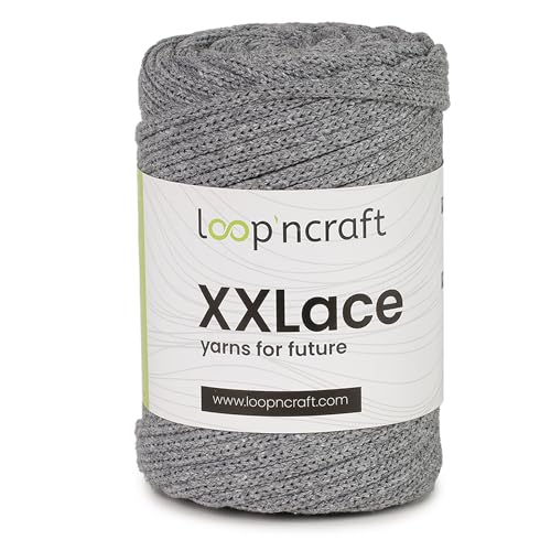 Loopncraft Makramee Garn Grau, 4mm - 65m - 250g, Kettengarn, XXLace Garn, Recycling Garn von Loopncraft