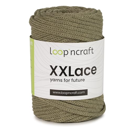 Loopncraft Makramee Garn Khaki, 4mm - 65m - 250g, Kettengarn, XXLace Garn, Recycling Garn von Loopncraft