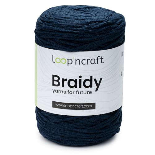 Loopncraft Makramee Garn Marineblau, 2mm - 250m - 250g, Kettengarn, Braidy, Recycling Garn von Loopncraft