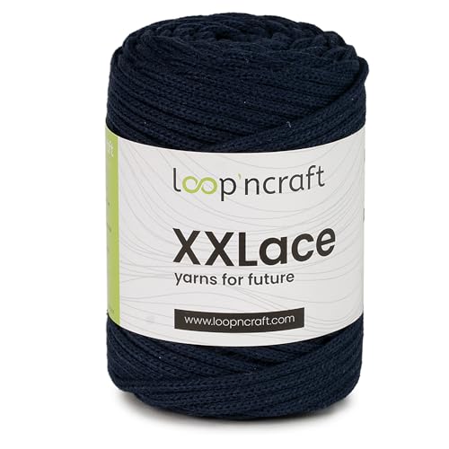 Loopncraft Makramee Garn Marineblau, 4mm - 65m - 250g, Kettengarn, XXLace Garn, Recycling Garn von Loopncraft