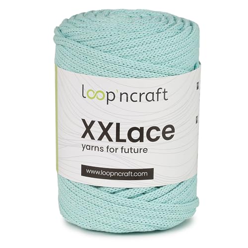 Loopncraft Makramee Garn Mint Grün, 4mm - 65m - 250g, Kettengarn, XXLace Garn, Recycling Garn von Loopncraft