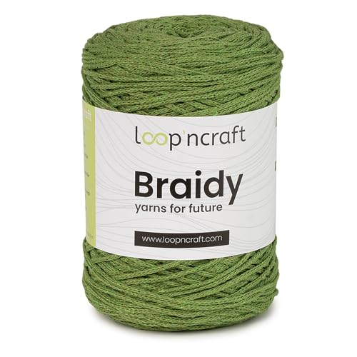 Loopncraft Makramee Garn Olivengrün, 2mm - 250m - 250g, Kettengarn, Braidy, Recycling Garn von Loopncraft