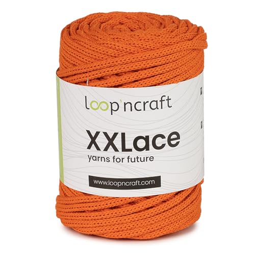 Loopncraft Makramee Garn Orange, 4mm - 65m - 250g, Kettengarn, XXLace Garn, Recycling Garn von Loopncraft