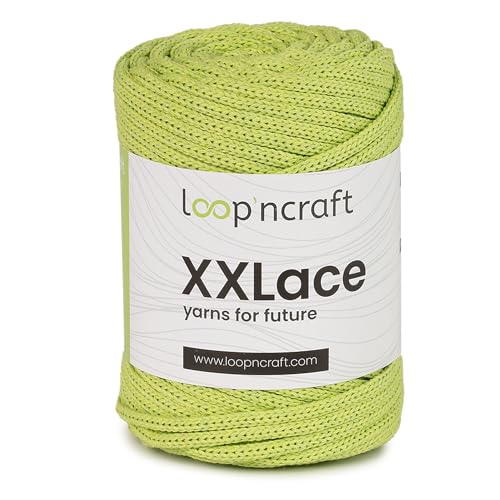 Loopncraft Makramee Garn Pistazien Grün, 4mm - 65m - 250g, Kettengarn, XXLace Garn, Recycling Garn von Loopncraft